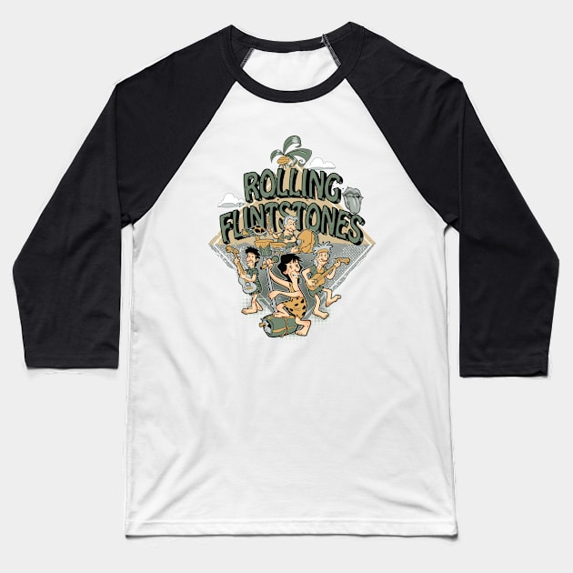 Rolling Flintstones Baseball T-Shirt by Roni Nucleart